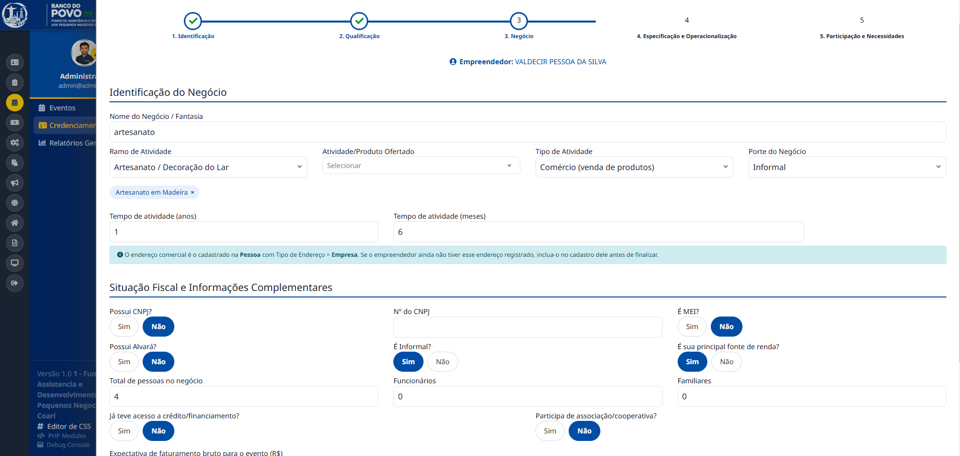 SG-Fomento — Credenciamento Negocio